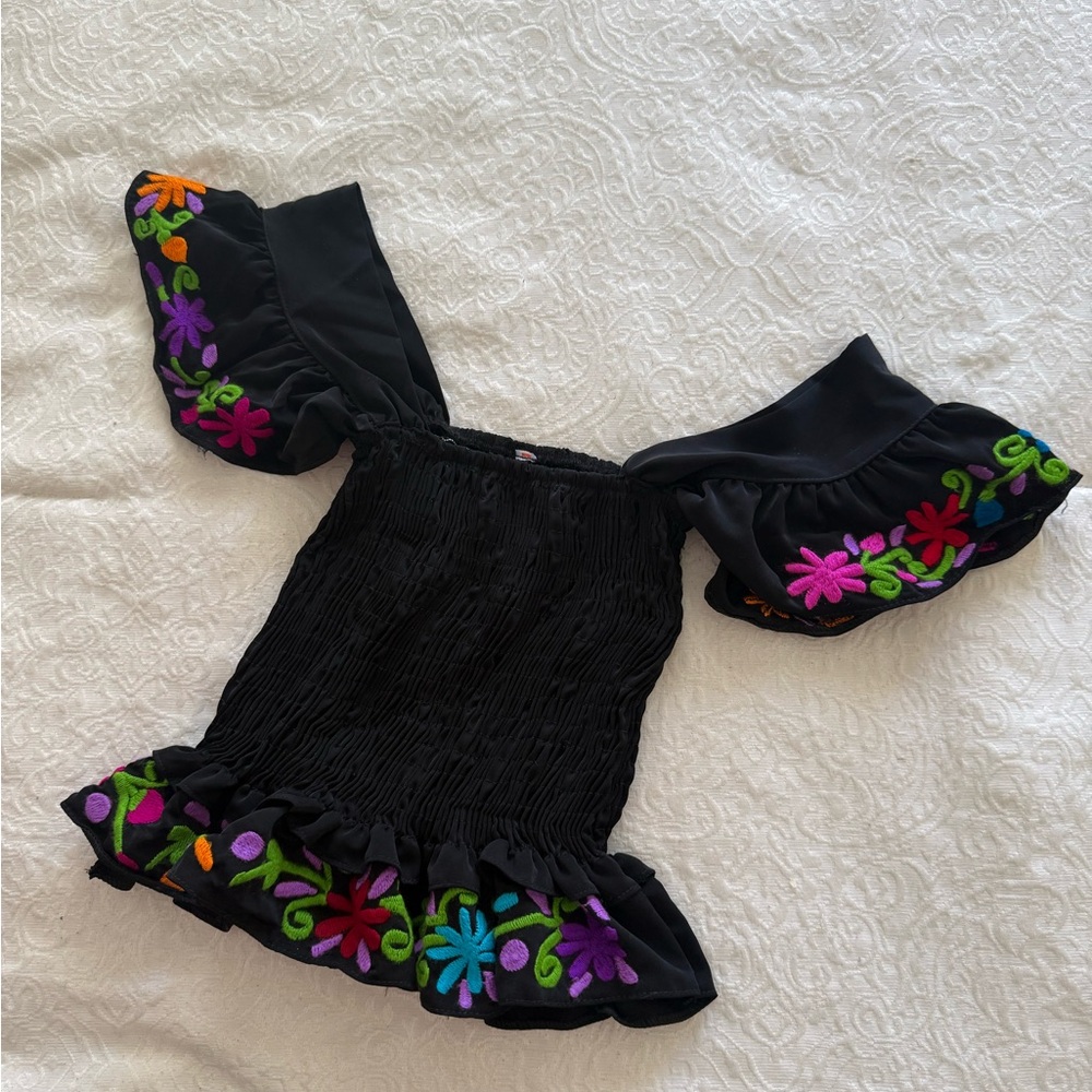 Floral Embroidered Black Off-Shoulder Top